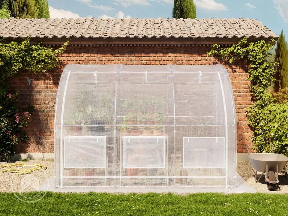 TOOLPORT 2 x 3 m Przyścienny tunel foliowy plandeka PE biały - (9032)