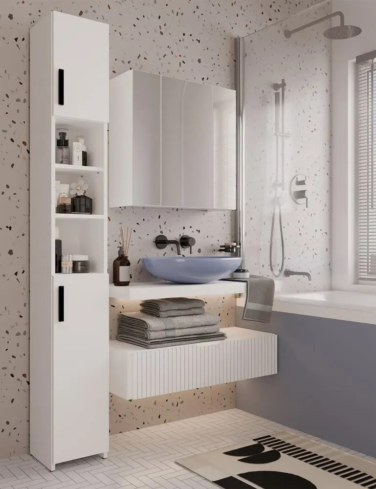 Biała trzydrzwiowa lustrzana szafka łazienkowa 60cm R5-L21