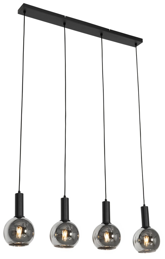 Lampa wisząca art deco czarna z przydymionym szkłem 4-światłowa - Josje ArtDeco Oswietlenie wewnetrzne
