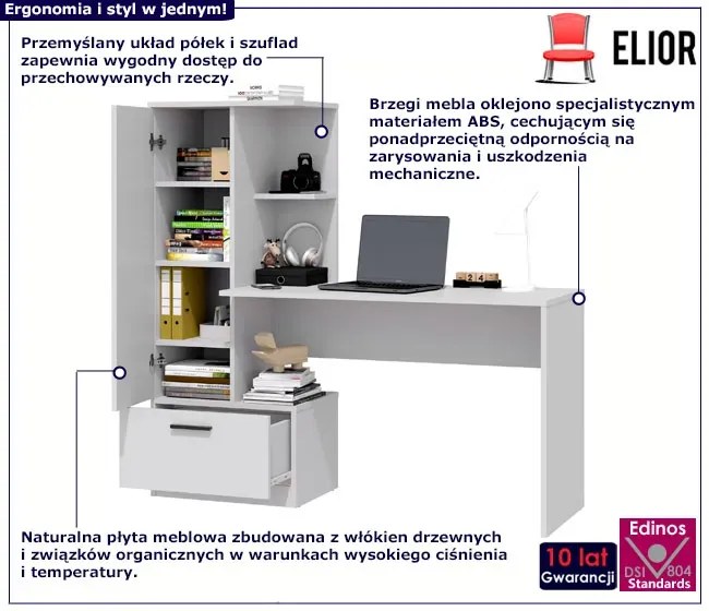 Białe Nowoczesne Biurko Z Regałem C4-L15