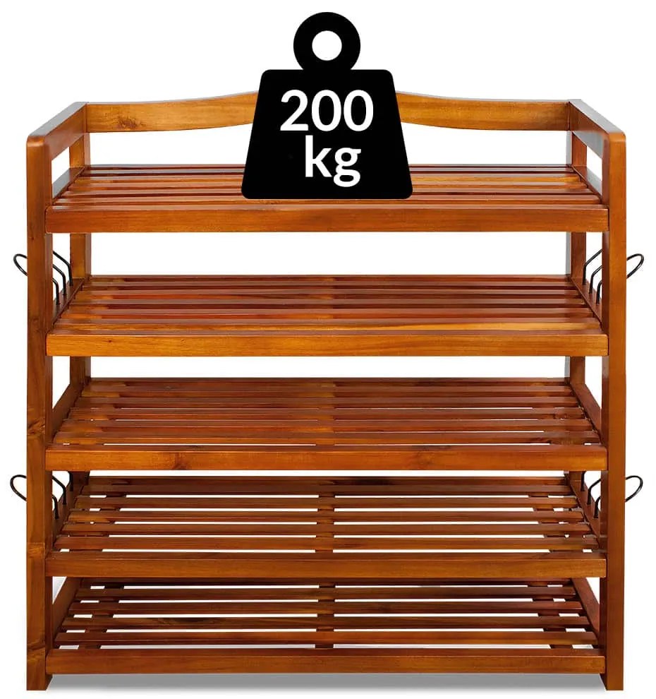Casaria Regał na buty RUSTIC, 5 półek, 75x26x82cm, naturalna brązowa