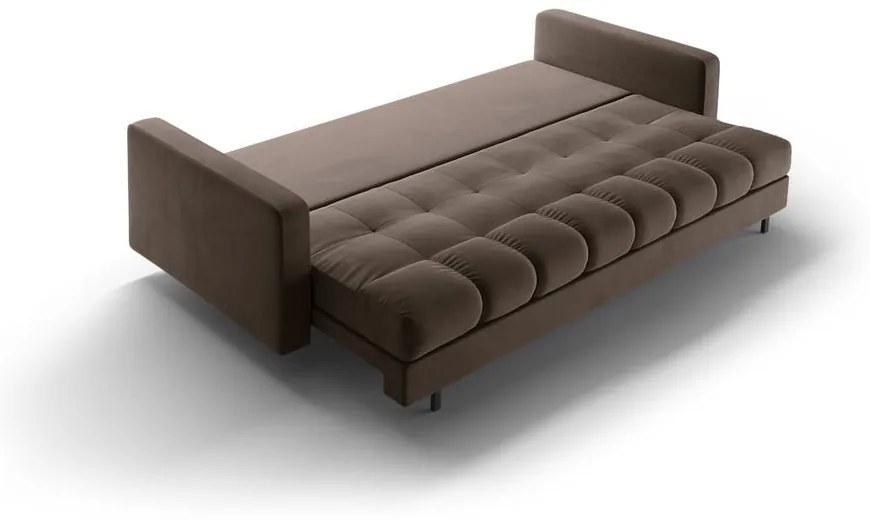 Brązowa aksamitna rozkładana sofa ze schowkiem 222 cm Bali – Cosmopolitan Design