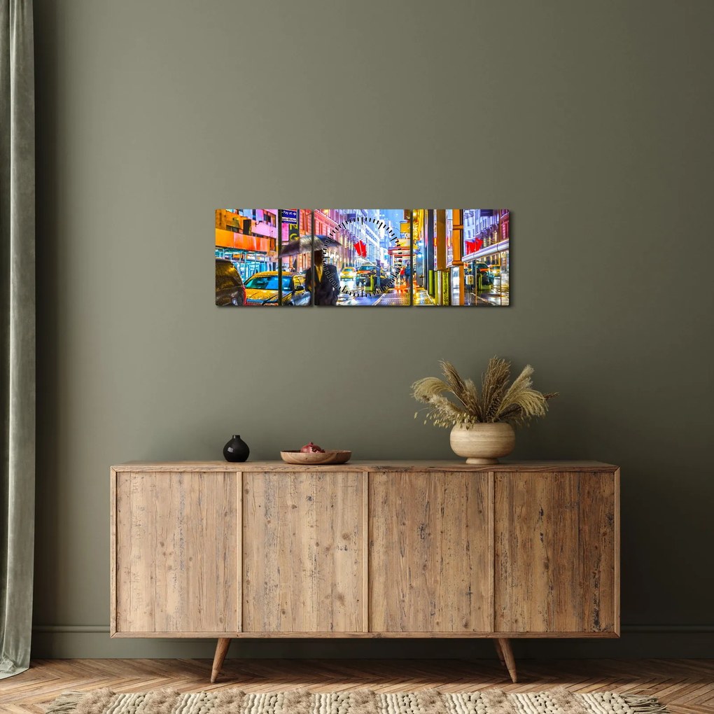 Obraz - Miasto w neonowym blasku (z zegarem) (90x30 cm)