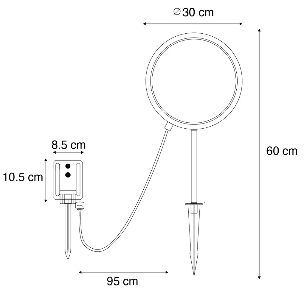 Zewnetrzna Zestaw 2 czarnych lamp na szpikulec 60cm z wbudowanym akumulatorem LED i panelem słonecznym IP65 - AdalindDesignerski Oswietlenie zewnetrzne