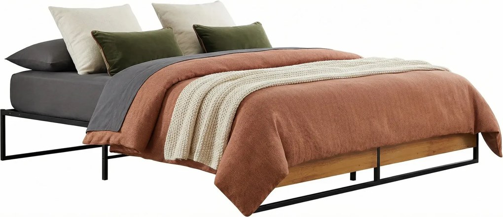 Czarne metalowe niskie łóżko małżeńskie 160x200 cm E0-K54