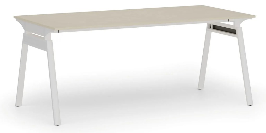 Biurko PRIMO SIGMA, 180x90 cm, biała podstawa, brzoza