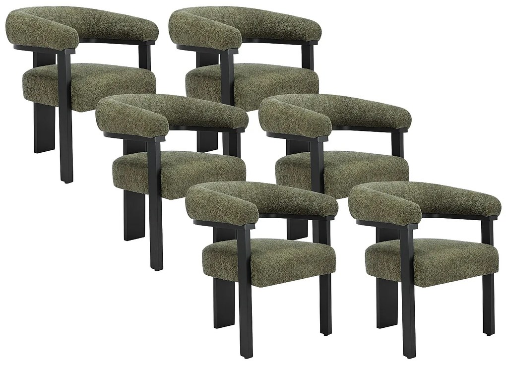 Zestaw 6 krzeseł z podłokietnikami z bukli i drewna kauczukowego - Khaki i czarny - LIVELIA marki Pascal Morabito