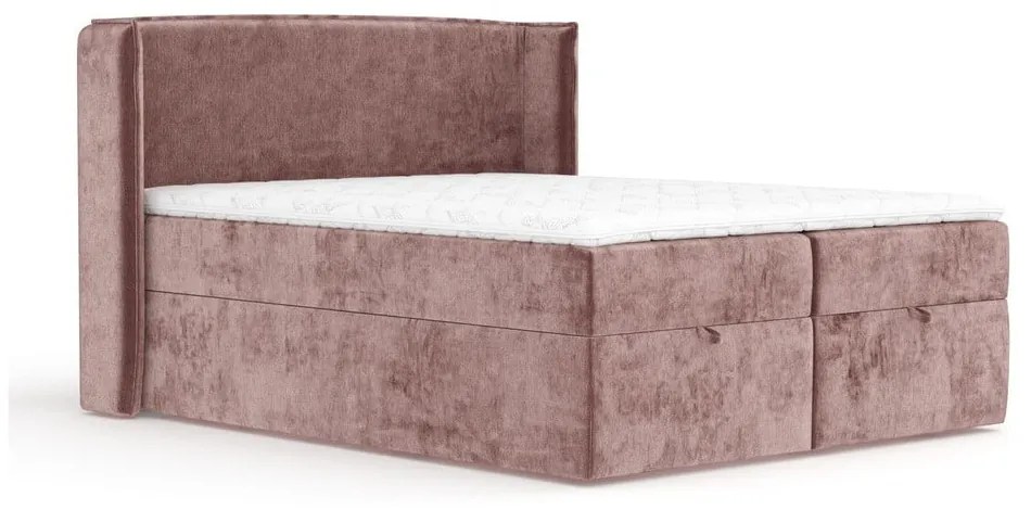 Różowe łóżko boxspring ze schowkiem 180x200 cm Passion – Maison de Rêve