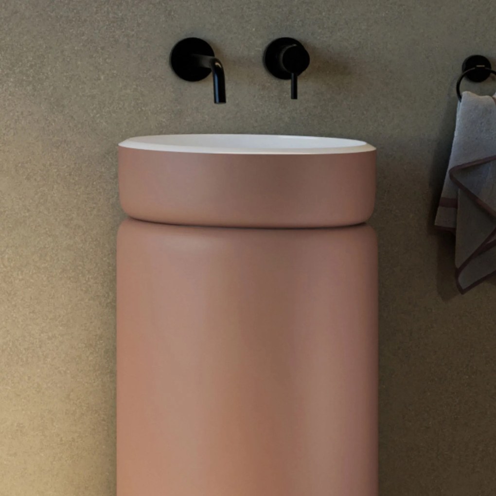 Umywalka z konglomeratu wolnostojąca okrągła 85 x 40 cm RONA Mocha Mousse matt / połysk bez przelewu : Wykończenie - matowe