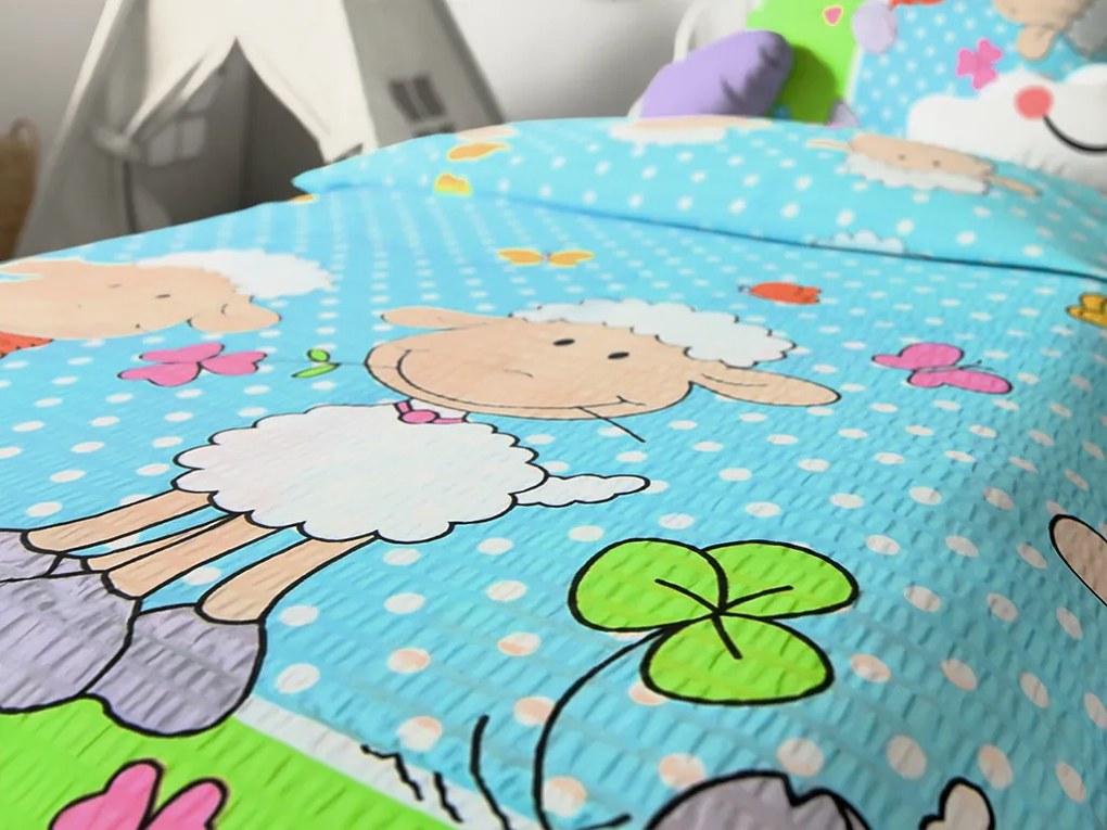 PrzytulneMieszkanie.pl PrzytulneMieszkanie.pl Pościel z kory do łóżeczka OVEČKI niebieskie Rozmiar pościeli: 45 x 65 cm | 90 x 135 cm