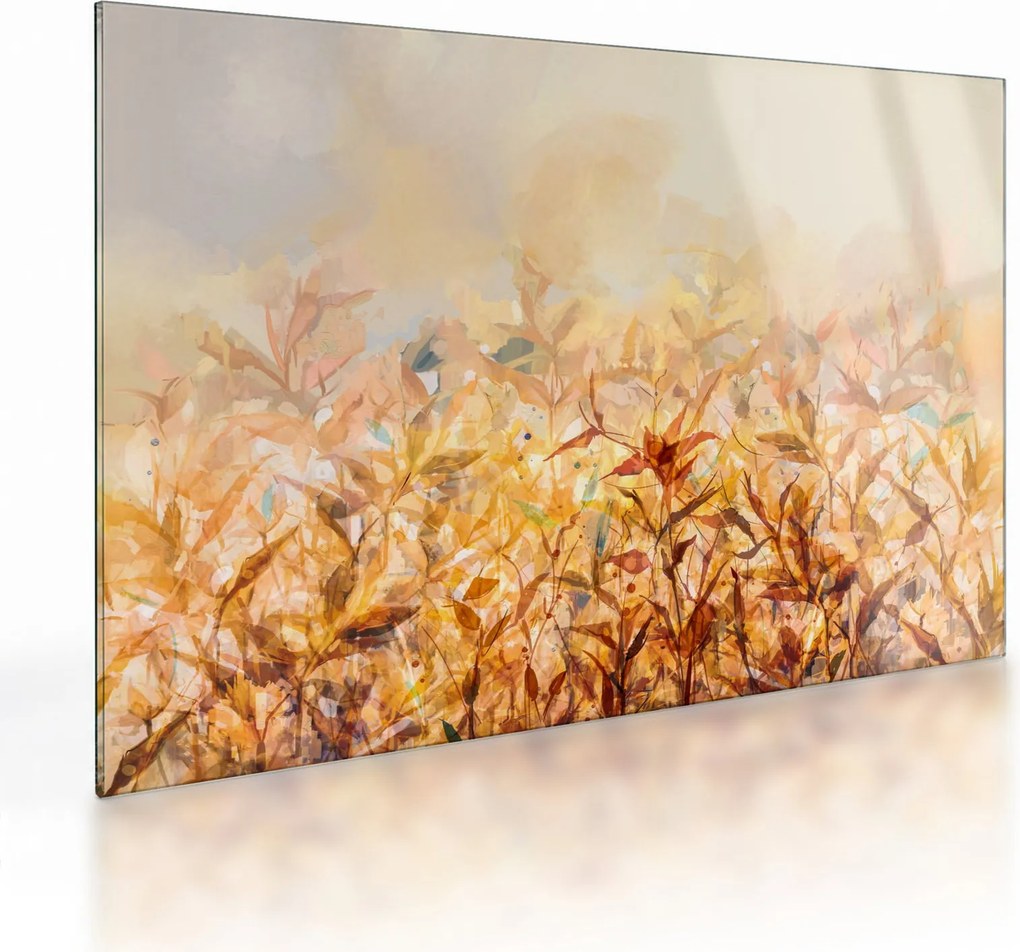Obraz na szkle - Liście w jesiennych kolorach, obraz olejny (70x50 cm)