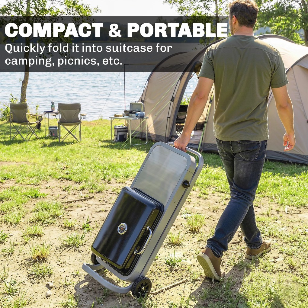 Outsunny Przenośny grill gazowy 1-palnik 2,5kW wózek grillowy mit składanym podwoziem, ruszt, boczna półka, pokrywa, termometr | Aosom PL