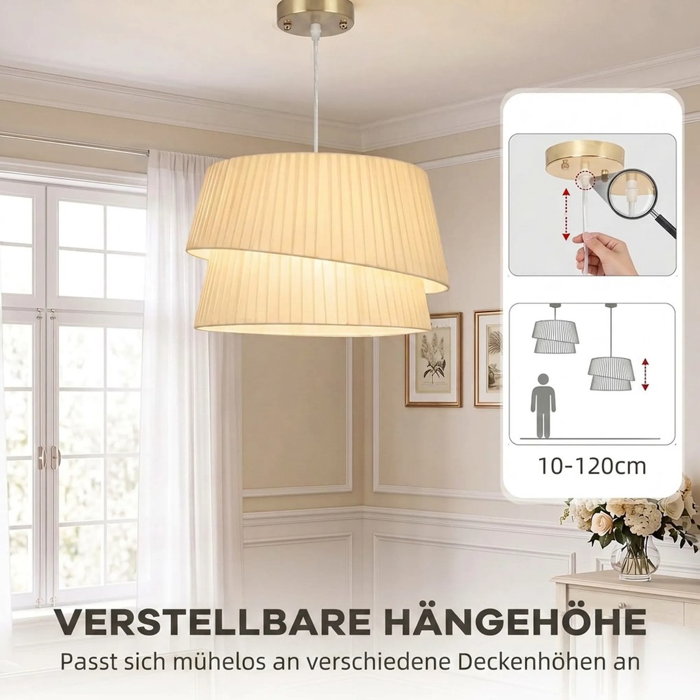 HOMCOM Elegancka lampa wisząca z podwójnym kloszem, regulowana wysokość, do salonu, biały | Aosom PL