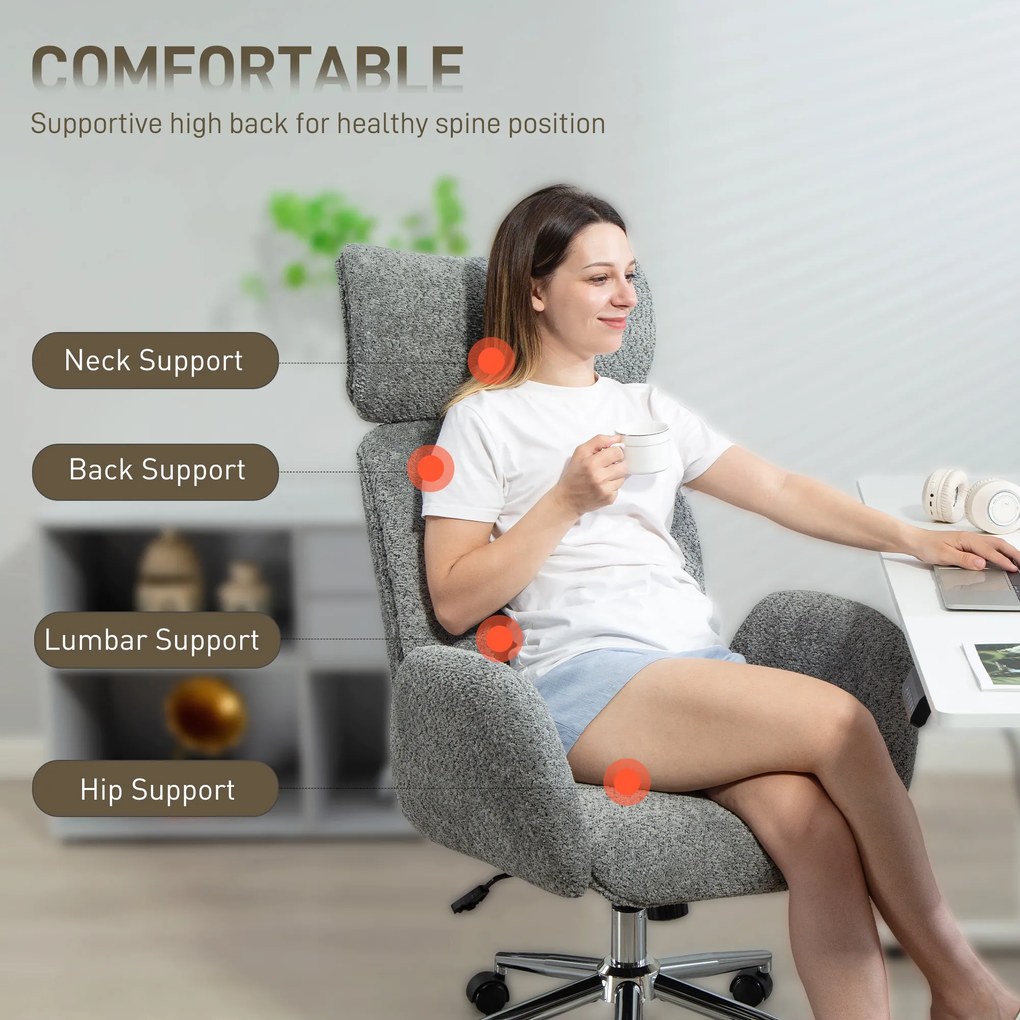 HOMCOM Fotel biurowy z regulowanym zagłówkiem, ergonomiczny fotel biurkowy, funkcja bujania, regulacja wysokości, ciemnoszary | Aosom PL