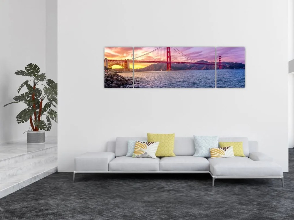 Obraz mostu z zachodem słońca (170x50 cm)