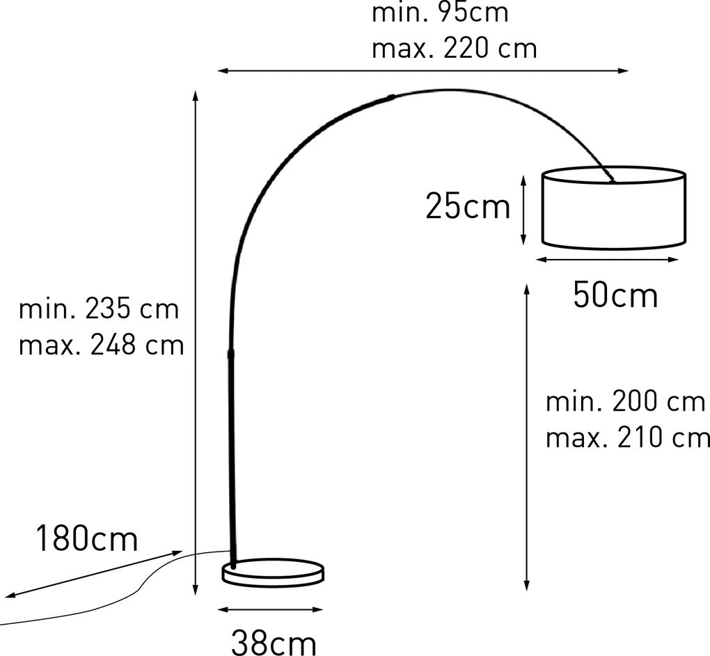 Nowoczesna lampa łukowa czarna z marmurową podstawą i beżowym abażurem bouclé 50cm - XXL