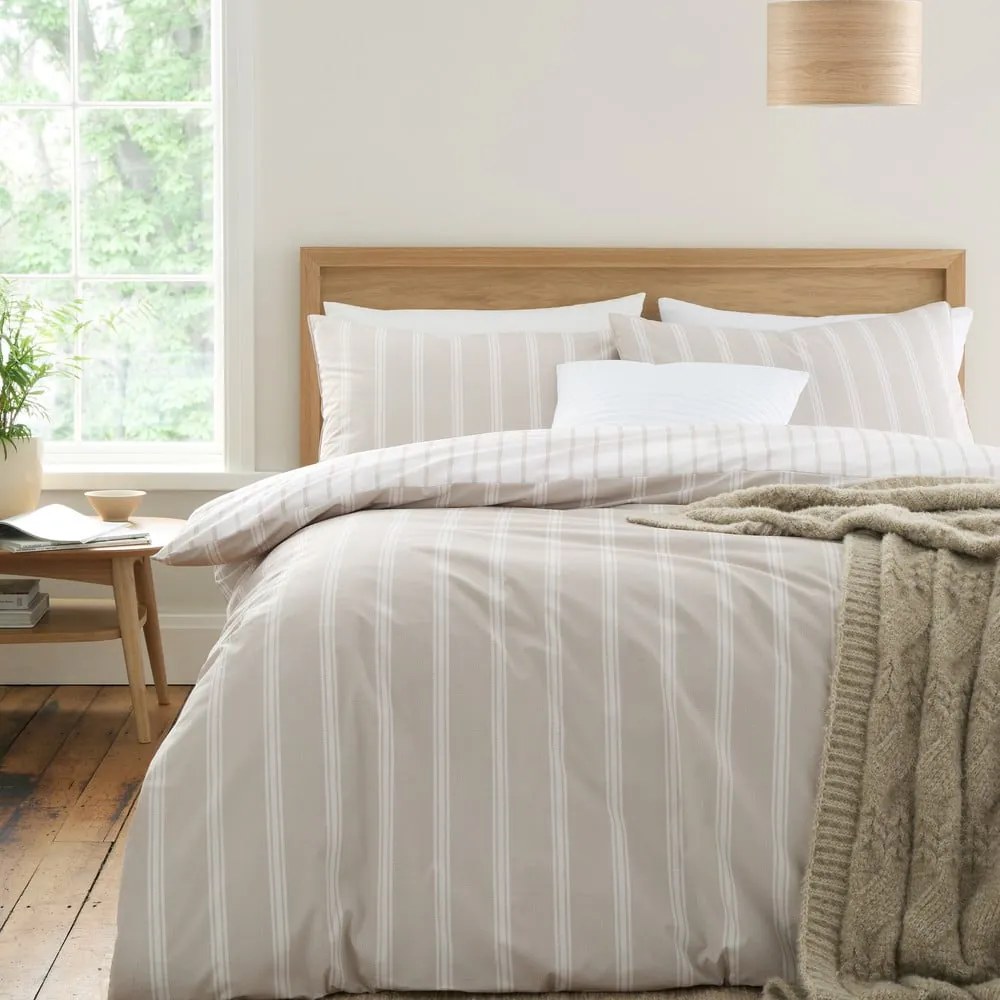 Beżowa bawełniana pościel dwuosobowa 200x200 cm Ashford Stripe – Bianca