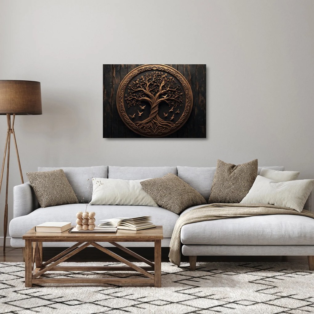 Obraz na szkle – Drewniane drzewo życia (70x50 cm)