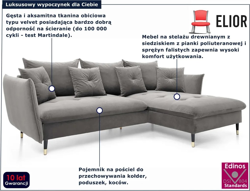Jasnoszara kanapa narożna pikowana T5-K22
