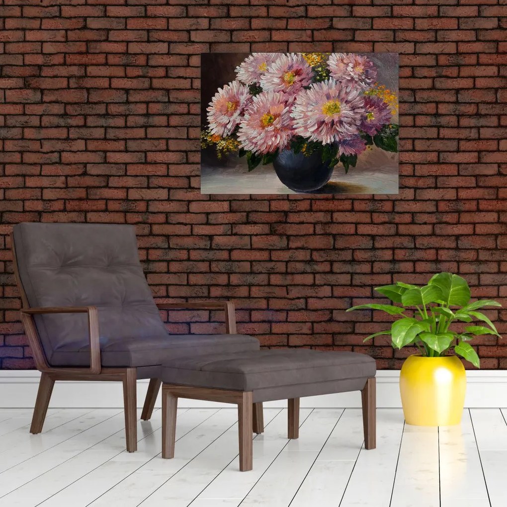 Obraz na szkle - Obraz na szkle olejny, Kwiaty w wazonie (70x50 cm)