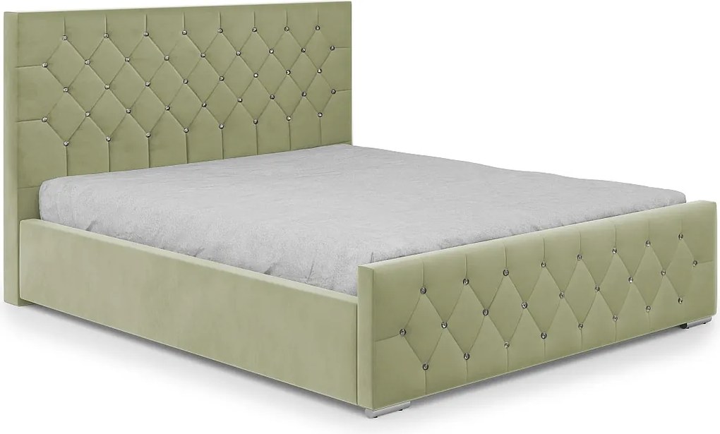 DomoHome - Trwałe łóżko tapicerowane Mona I, nowoczesny design, pojemna skrzynia, łatwa w pielęgnacji tkanina 140x200 cm, seledynowy