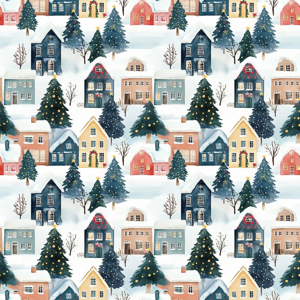 Bawełniana poszewka na poduszkę WINTER VILLAGE 50x70 cm, kolorowa