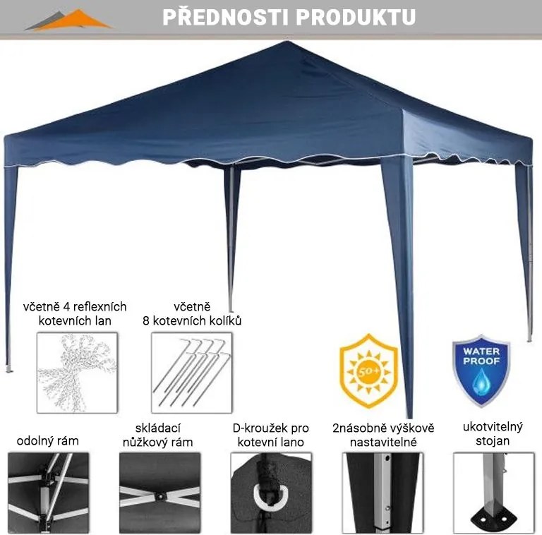 Instent Namiot ogrodowy - 3 x 3 m, niebieski + 4 boki
