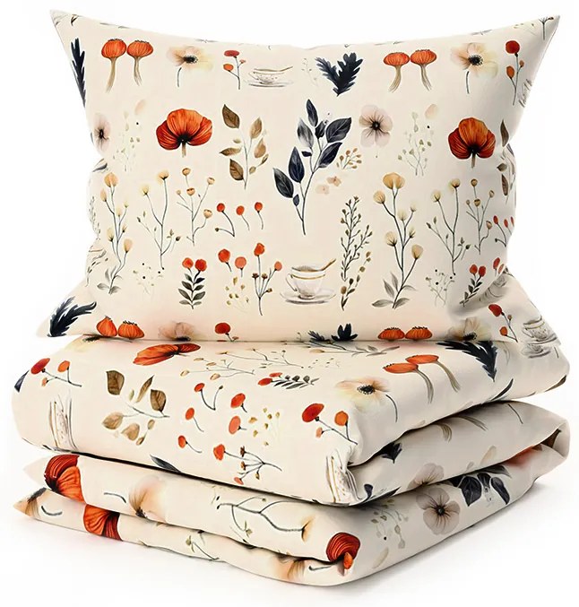 PrzytulneMieszkanie.pl PrzytulneMieszkanie.pl PrzytulneMieszkanie.pl Zestaw pościeli z mikropluszu PAPAVA kremowy + prześcieradło z mikropluszu SOFT 180x200 cm biały, łóżko podwójne