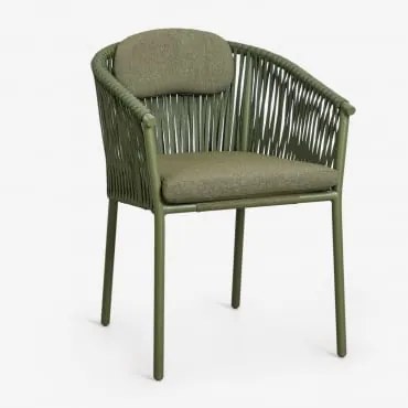 Zestaw 4 Sztaplowanych Krzeseł Jadalnianych Z Podłokietnikami, Wykonanych Z Aluminium I Plecionej Liny Ondina Intensywny Verde Olive - Sklum