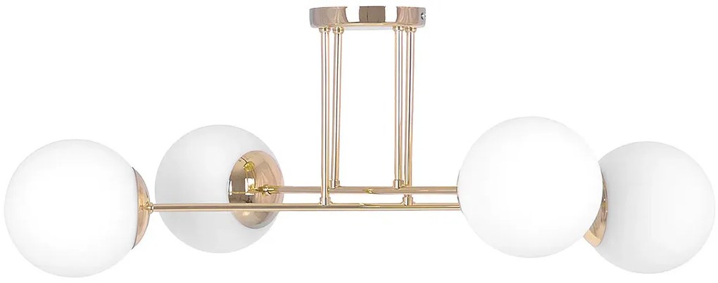 Złota lampa sufitowa z 4 białymi okrągłymi kloszami - 4X A707 G3-G25