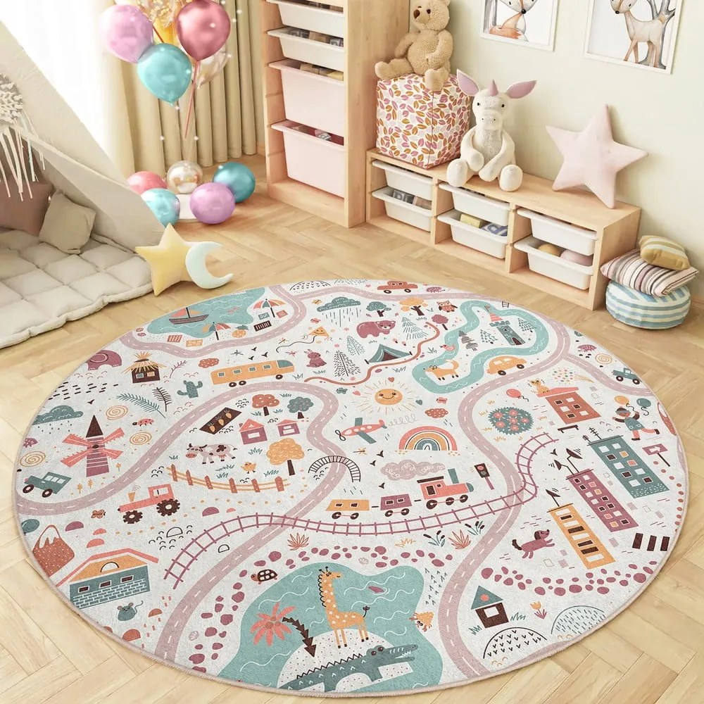 Dziecięcy dywan do zabawy odpowiedni do prania ø80 cm Furry World – Mila Home