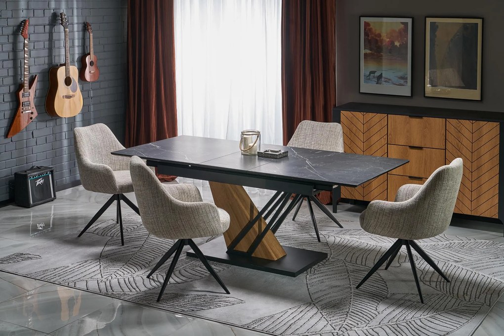 Stół rozkładany spiek czarny marmur/dąb/czarny 140-180/90/76 VOLANT 140