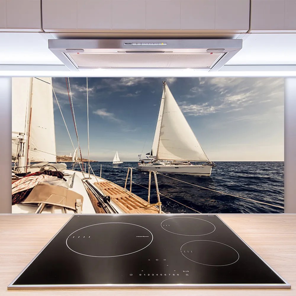 Panel nad blat kuchenny Kolorowe Łodzie Na Morskiej Głębi