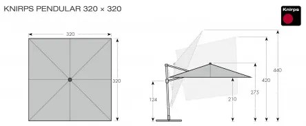 KNIRPS 320 x 320 cm - luksusowy wahadłowy parasol ogrodowy z drążkiem bocznym : Kolor parasola - Naturalny