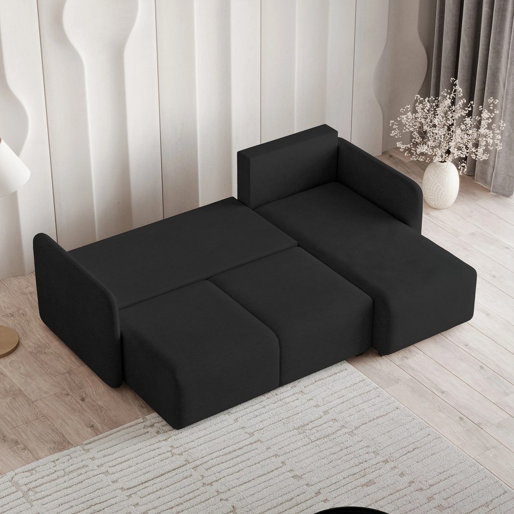 Masseno Narożnik SUVINO z funkcją spania i pojemnikiem na pościel Narozniki L, Rozkładana sofa - Czarny, NEVE 100