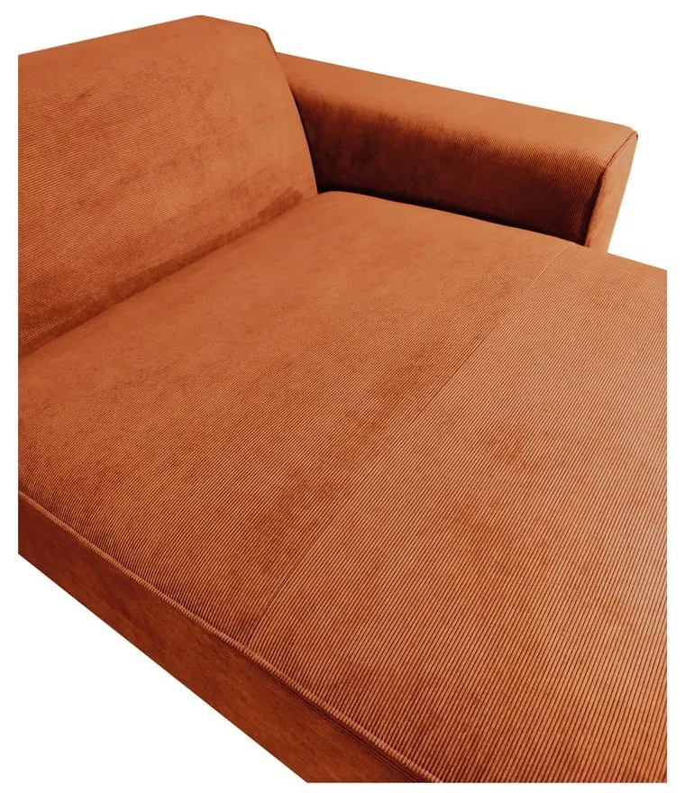 Pomarańczowa sztruksowa sofa modułowa w kształcie litery "U" Scandic Sting, prawostronna