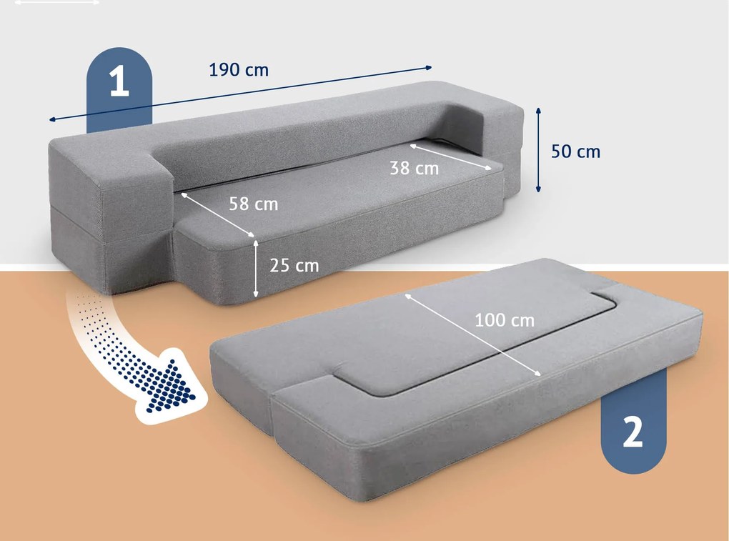 Sofa-materac 2w1 jasnoszara szary