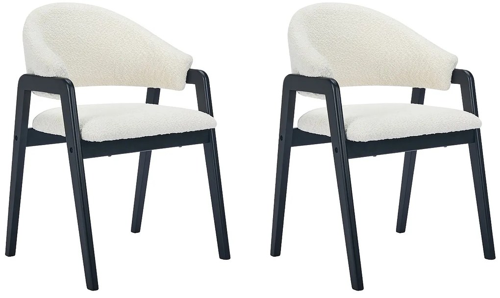 Zestaw 2 krzeseł z podłokietnikami z bukli i drewna kauczukowego - Biały i Czarny - SOLUNA