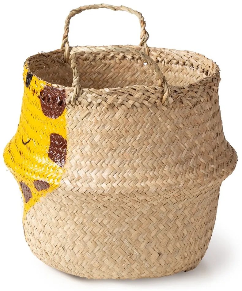 Żółto-naturalny dziecięcy kosz na zabawki z trawy morskiej ø 30x28 cm Giraffe – Compactor