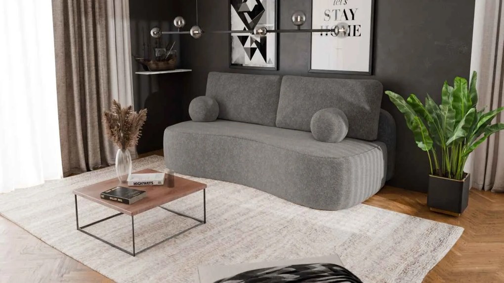 Masseno Sofa ROTONDO z funkcją spania i pojemnikiem na pościel, Rozkładana sofa - Szary, ANTHOLOGY 17