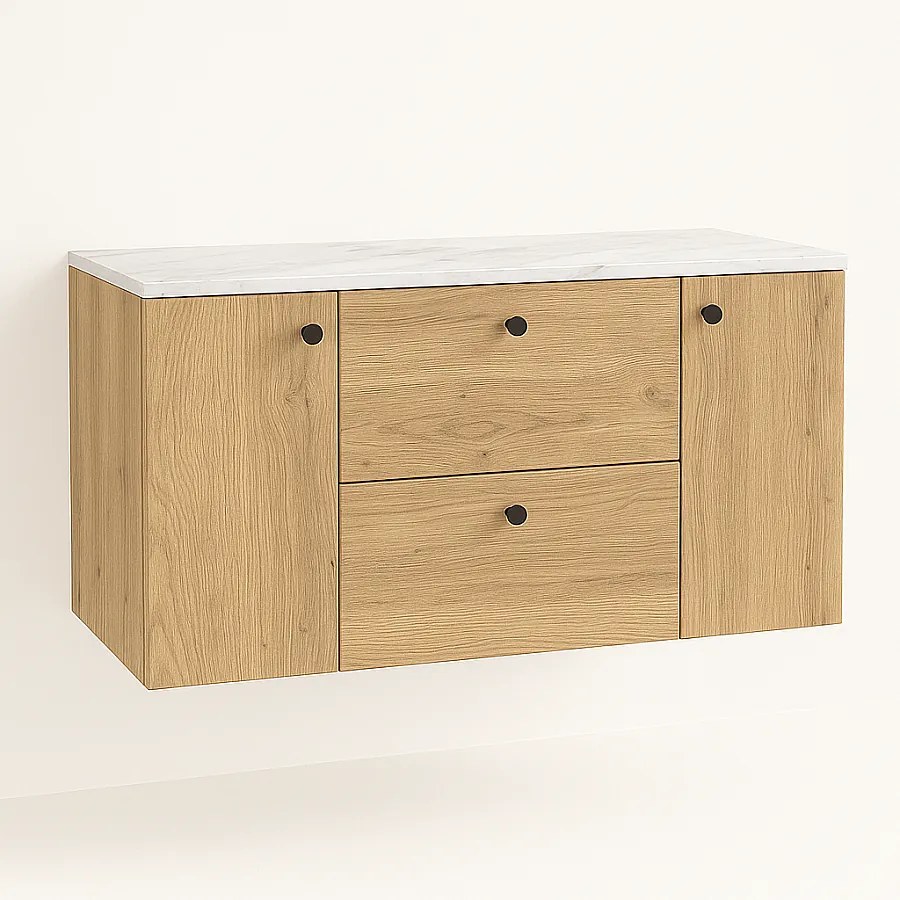 Szafka pod umywalkę WENA, z 2 drzwiami i 2 szufladami, gładkie fronty, Beti, 120x60x47 cm, Dąb Cremona/Marmur Bianco