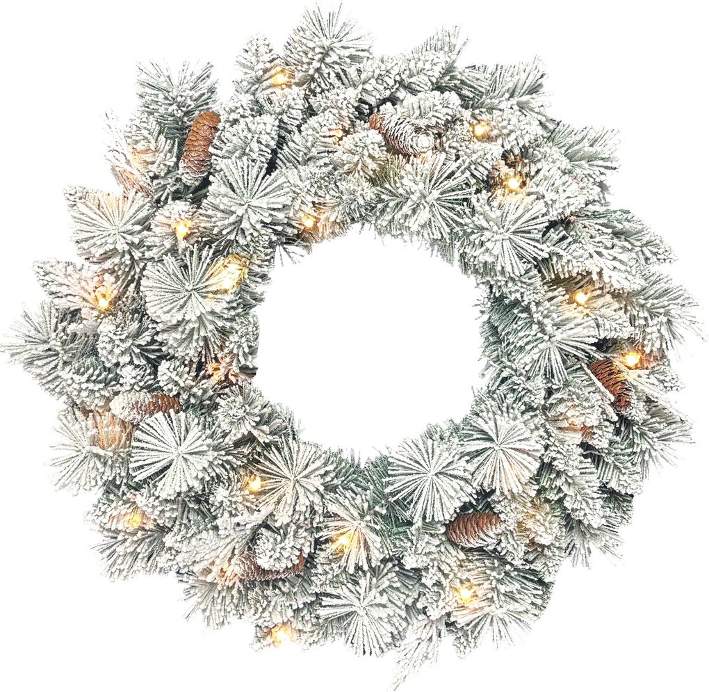 HOMCOM Wieniec świąteczny z lampkami LED, szyszki, wieniec na drzwi, Zielony+Biały, Ø60 x 8 cm | Aosom PL