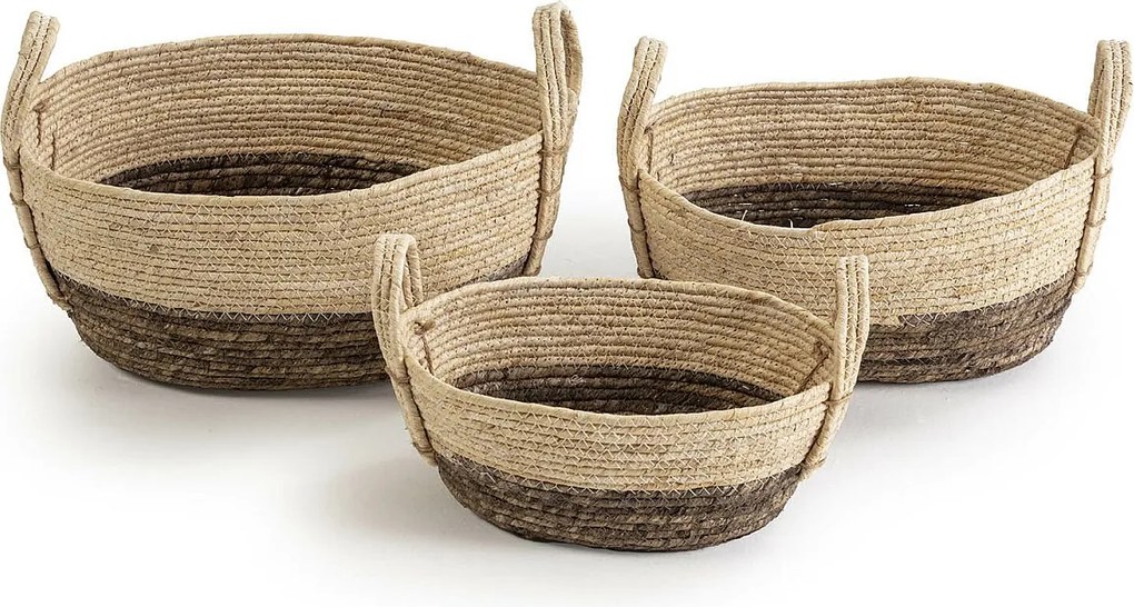 Zestaw trzech koszyków Colummn Xiana z naturalnego włókna, biały/brązowy.