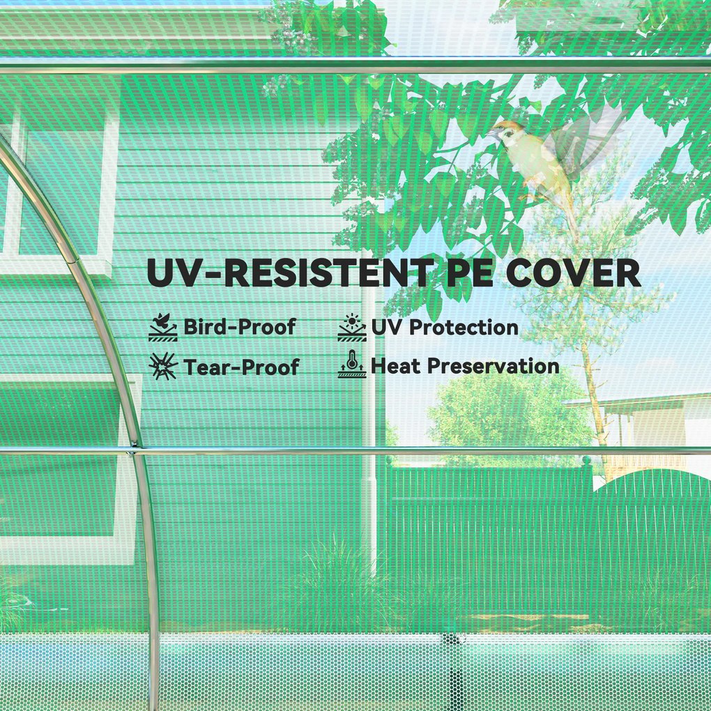 Outsunny Szklarnia Polytunelowa 4 x 3 x 2 m z siecią przeciwsłoneczną, zwijanymi ścianami bocznymi, pokrywą z plastiku, stalową ramą, Zielony