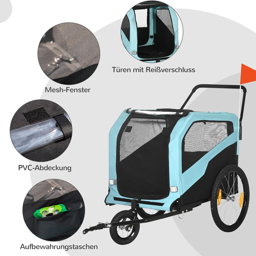 PawHut Przyczepka rowerowa 2 w 1 dla psów Wózek z odblaskami Bezpieczne podróże | Aosom PL