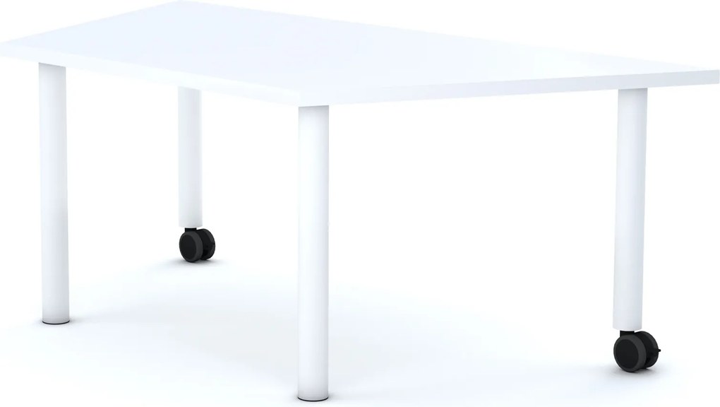 Stół szkolny z kółkami Move trapez 140x75 cm, rozmiar 4-6, blat biały / nogi białe