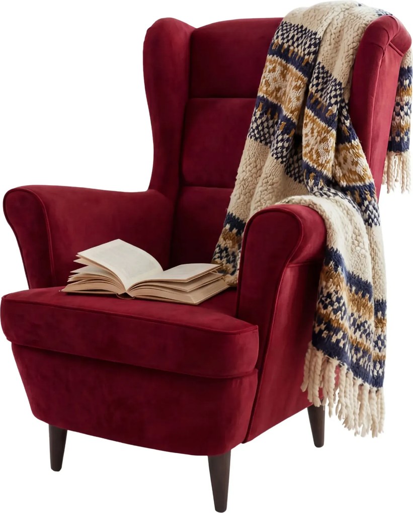Welurowy czerwony wypoczynkowy fotel L2-N96