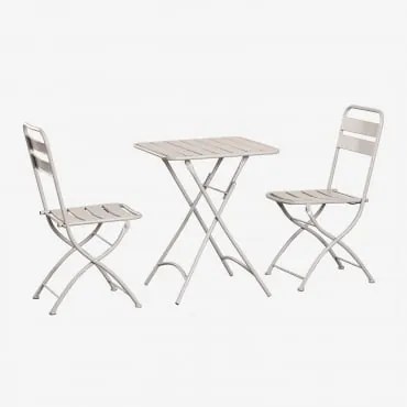 Zestaw Składany Stół Kwadratowy 60x60 Cm I 2 Składane Krzesła Ze Stali Janti Kremowa Tapioca - Sklum