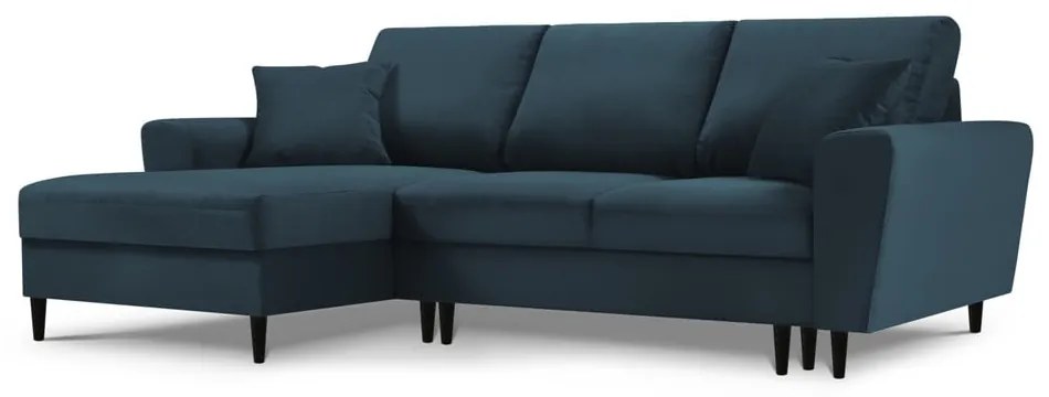 Ciemnoniebieski sztruksowy rozkładany/ze schowkiem narożnik (lewostronny/z szezlongiem) Kyoto – Cosmopolitan Design