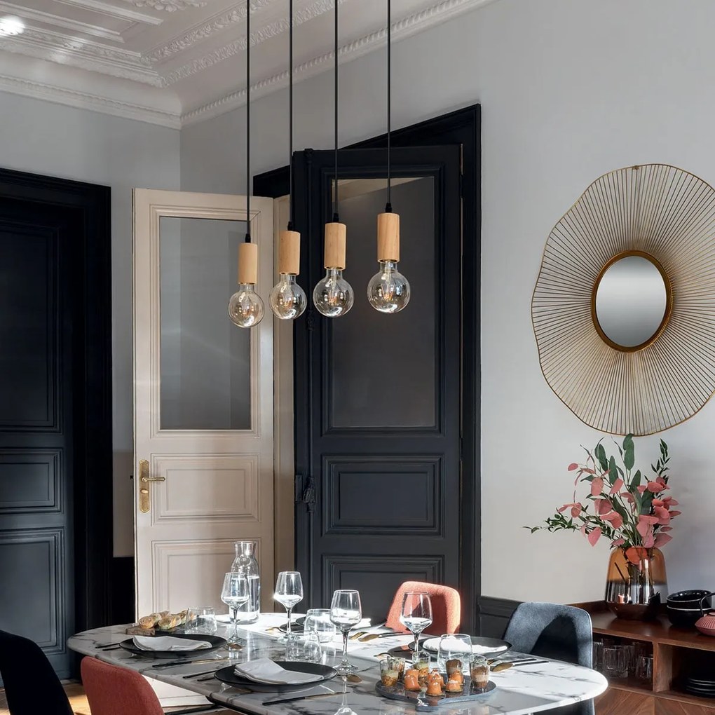 Lampa wisząca AYS, drewniana oprawa, 80 cm